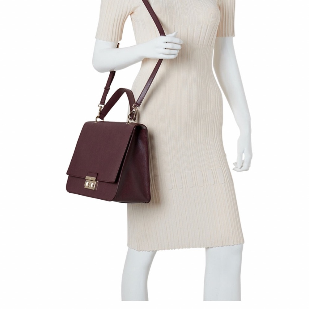 NWT Furla Burgundy Bella Saffiano Satchel
